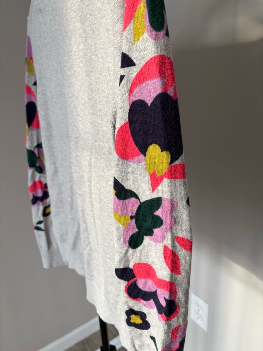 Boden Light Gray Crewneck Sweater with Pink, Navy & Yellow Floral Appliqué - Picture 6 of 7